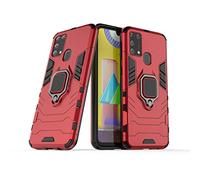 MRSTER Samsung Galaxy M31 Custodia, Armor Custodia con 360 Gradi Girevole Anello, Silicone TPU e PC Doppio Strato Bumper Protettiva Cover per Samsung Galaxy M31. HB Red