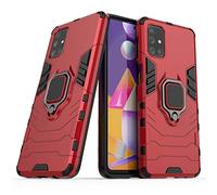 MRSTER Samsung Galaxy M31s Custodia, Armor Custodia con 360 Gradi Girevole Anello, Silicone TPU e PC Doppio Strato Bumper Protettiva Cover per Samsung Galaxy M31s. HB Red