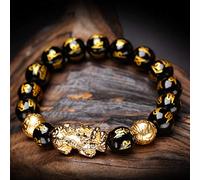 MRSTORY Bracciale di Ricchezza Nera Obsidian Bracciale Golden Pi Xiu Lucky Amulet Relection Relection Stone Unisex Obsidian Obsidian Elastico Dimensione 12mm (#1)