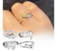MRSTORY Dinosauro Anello Regolabile in Lega Senza Piombo, Anallergico, Scintillante, per Amanti, Gioielli a Tema Dinosauri, Diametro 2,3 Cm, 2 Pezzi (Jianlong + Drago