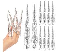 MRSTORY Dito Chiodo Punta Artigli Vecchio Costume Stile Regina Diteggiatura Artigli Nail Anelli Decorazione Accessorio Dramma Dramma Cosplay Oro Argento Iron 10 Pack (A)
