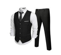 MrSure Completo da uomo in 2 pezzi, con gilet e pantaloni, stile casual, con cravatta, per ballo di fine anno, matrimonio, ritorno a casa, nero, M
