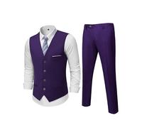 MrSure Completo da uomo in 2 pezzi, con gilet e pantaloni, stile casual, con cravatta, per ballo di fine anno, matrimonio, ritorno a casa, Viola scuro, S