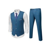 MrSure Completo da uomo in 2 pezzi, con gilet e pantaloni, stile casual, con cravatta, per ballo di fine anno, matrimonio, ritorno a casa, Azzurro chiaro, XL