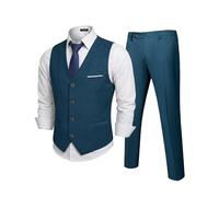 MrSure Completo da Uomo in 2 Pezzi, con Gilet e Pantaloni, Stile Casual, con Cravatta, per Ballo di fine Anno, Matrimonio, Ritorno a casa, Azzurro Chiaro, XL