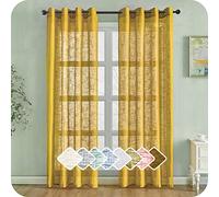 MRTREES 2 Pezzi Tende per Interni Voile in Lino per Cmera da Letto con Occhielli Tende Giallo Senape Semitrasparenti per Soggirono Moderne Tenda Trasparente Leggera per Finestra 140x260 CM