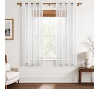 MRTREES - Tende corte in voile semitrasparente, con occhielli, effetto lino, per soggiorno, camera da letto e cameretta dei bambini, set da 2 pezzi, 167 × 117 cm (altezza x larghezza), colore: bianco