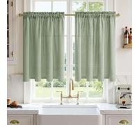 MRTREES Tende da Cucina Effetto Lino Verde Salvia, Tende per Cucina Larghezza 60 x Altezza 90 cm Passanti 2 Pezzi, Corte Semitrasparenti Tendine per Piccola Finestra Bagno Sotto Lavello Vetro