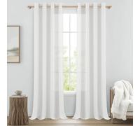 MRTREES Tende Lino Bianche Semioscuranti per Interni Camera da Letto Moderna Soggiorno Bellissime Moderne Salotto Eleganti Casa 2 Pezzi 140x260cm Tenda Bianca con Anelli Tende da Interno