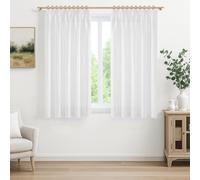 MRTREES Tende Lino Bianco Interni Corte Finestre Camera da Letto Moderna 2 Pezzi 140x137 CM, Tenda Corta Semioscurante Casa Soggiorno Salotto Cameretta Eleganti con Fettuccia Bellissime