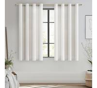 MRTREES Tende Lino Corte per Finestre Cucina 140x160 CM, Tende Camera da Letto 2 Pezzi Tende con Anelli per Interni Semi-Trasparente per Soggiorno Salotto, Bianco Avorio