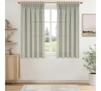 MRTREES Tende Lino Naturale per Interni Corte Finestre Cucina Camera da Letto Moderna 2 Pezzi 140x137 CM Tende con Fettuccia Semitrasparenti per Casa Soggiorno Salotto Tenda Corta