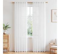 MRTREES Tende Lino Semitrasparenti per Interni Bianche Camera da Letto Soggiorno Moderne 2 Pezzi 140x220 cm Tenda Bianca Salotto Tende Cucina Porta Finestra con Passanti Nascosti
