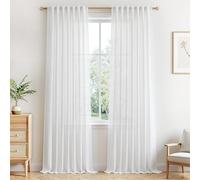 MRTREES Tende Lino Semitrasparenti per Interni Bianche Camera da Letto Soggiorno Moderne 2 Pezzi 140x245 cm Tenda Bianca Salotto Tende Cucina Porta Finestra con Passanti Nascosti