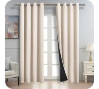 MRTREES Tende Termiche Isolanti per Interni 100% Tenda Oscurante da Interno Tende Camera da Letto 2 pezzi 140x200 CM Tende Coprenti con Anelli per Cameretta Bambini Soggiorno, Beige