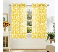 MRTREES Tende Trasparenti in Voile Corte con Occhielli per Interni Finestre Camera da Letto 2 Pezzi, 140x160 CM, Tenda Gialle con Stampa di Foglie per Cucina Soggiorno Salotto Eleganti