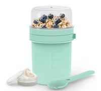 MRUN BONE Tazza per cereali To Go con cucchiaio, a prova di perdite, per yogurt, per viaggi, lavoro, scuola, picnic, 450 ml + 250 ml, colore blu menta)