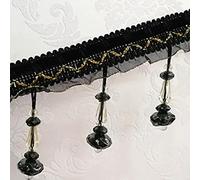 MRVAKDYDI Bordo in Pizzo con Nappine, Nappa con Frange e Perline di Cristallo for Paralume for Tenda, Multicolore, 12 Iarde(Black)