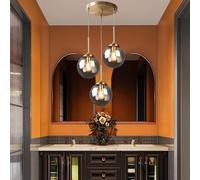 MRVAKDYDI Lampada a Sospensione Vintage, Lampada a Sospensione a Globo in Metallo e Vetro con 3 luci E27, for Sala da Pranzo, Isola della Cucina, Multicolore(Black)