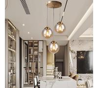 MRVAKDYDI Lampada a Sospensione Vintage, Lampada a Sospensione a Globo in Metallo e Vetro con 3 luci E27, for Sala da Pranzo, Isola della Cucina, Multicolore(Orange)