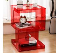 MRVAKDYDI Tavolino in acrilico trasparente ， Tavolino laterale in acrilico a 3 ripiani, tavolino da caffè con contenitore(Red)