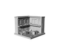 MRY-SFW 1/144 Diorama della biblioteca rovinata stampata in 3D con miniature studentesche zombie, terreno post-apocalittico per giochi di guerra da tavolo