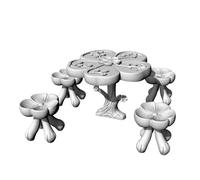 MRY-SFW 1/48 3D Stampato Cinese Plum Blossom Stone Table & Stool Set, Non Verniciato Resina Bianca, Miniature Dollhouse Diorama Accessori