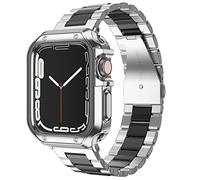 MRYUESG Compatibile con cinturino e cassa Apple Watch, catena in acciaio inossidabile con copertura in TPU Smart Watch Band per i-Watch Ultra Ultra2 Series 9 8 7 6 5 4 3 2 1 SE, Argento + nero, 41/40
