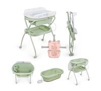 MS BabyWorld - BUBBLE + CUSCINO RIDUTTORE - Vaschetta Bagnetto Ergonomica con Supporto | Fasciatoio Impermeabile Imbottito | Chiusura Compatta | Organizzatore | 4 Ruote con Freni