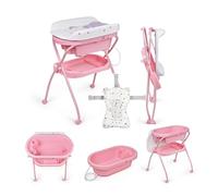 MS BabyWorld - BUBBLE + CUSCINO RIDUTTORE - Vaschetta Bagnetto Ergonomica con Supporto | Fasciatoio Impermeabile Imbottito | Chiusura Compatta | Organizzatore | 4 Ruote con Freni