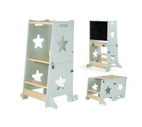 ms Torre di apprendimento in legno Montessori per bambini LEARN UP - Trasformabile in scrivania e lavagna per bambini - Torre di supporto da cucina in legno massello con barra di sicurezza