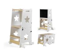 MS BabyWorld - Learn Up - Torre d'Apprendimento Montessori | Convertibile in Scrivania con Lavagna e Sgabello | Legno Massello | Barra di Sicurezza | Pieghevole