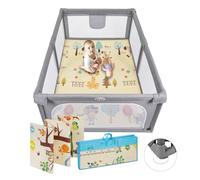 MS BabyWorld Parco XL + Tappeto da gioco per bambini 180 x 120 cm - Doppio lato, tappetino molto imbottito (1 cm spesso), parco molto grande - pieghevole e con borsa per il trasporto