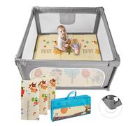 MS BabyWorld - Recinto per bambini L + Tappeto gioco per bambini 120 * 120cm - Tappeto bifacciale, altamente imbottito (spessore 1 cm), Box molto grande e alto - pieghevole e con borsa trasporto