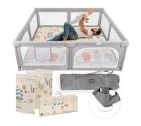 MS BabyWorld - Recinto per bambini XXL + Tappeto gioco per bambini 180 * 200 cm - Tappeto bifacciale, altamente imbottito (spessore 1,5 cm), Box molto grande e alto - pieghevole e con borsa trasporto