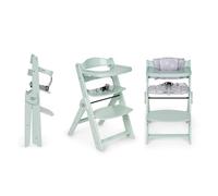 Ms BabyWorld Seggiolone PIEGHEVOLE Full per bambini in legno, completamente pieghevole, evolutivo, seggiolone, ergonomico, regolabile, sicuro, Verde/Grigio