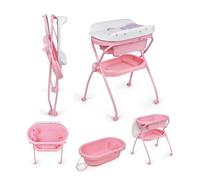 Ms BabyWorld - Vasca da bagno per neonati con gambe, fasciatoio e cestino portaoggetti - Comoda, facile da riporre, con tappo e gambe antiscivolo - Vasca da bagno per neonati (Rosa)