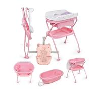 Ms BabyWorld - Vasca da bagno per neonati con gambe, fasciatoio e cestino portaoggetti - Comoda, facile da riporre, con tappo e gambe antiscivolo - Vasca da bagno per neonati (Rosa/Rosa)