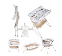 Ms BabyWorld ZOE Vasca da bagno con gambe, fasciatoio, cuscino riduttore e cestino portaoggetti, comodo, facile da riporre, con tappo e gambe antiscivolo, vasca da bagno pieghevole e portatile (Beige)