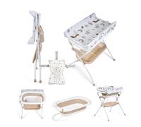 Ms BabyWorld ZOE Vasca da bagno con gambe, fasciatoio, cuscino riduttore e cestino portaoggetti, comodo, facile da riporre, con tappo e gambe antiscivolo, vasca da bagno pieghevole e portatile (Beige)