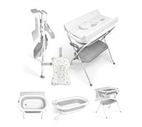 Ms BabyWorld ZOE Vasca da bagno con gambe, fasciatoio, cuscino riduttore e cestino portaoggetti, comodo, facile da riporre, con tappo e gambe antiscivolo, vasca da bagno pieghevole e portatile