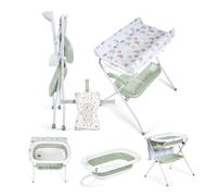 Ms BabyWorld ZOE Vasca da bagno con gambe, fasciatoio, cuscino riduttore e cestino portaoggetti, comodo, facile da riporre, con tappo e gambe antiscivolo, vasca da bagno pieghevole e portatile (Verde)