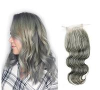 Ms Fenda 100% capelli umani malesi vergini grezzi, stile ondulato, colore grigio, nodi sbiancati, 35 g/pezzo, chiusura in pizzo 4 x 4 (30,5 cm, grigio)