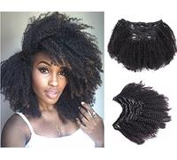 Ms Fenda Extension per capelli afro crespi 4B 4C con clip, capelli vergini brasiliani Remy, colore naturale, 120 g, 7 pezzi/set (35,6 cm, ricci afro crespi)