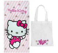 ms móvil shop Asciugamano per bambini Hello Kitty Microfibra Stampa Spiaggia Nuoto 100% Poliestere 70 x 140 cm + Borsa da Spiaggia in Tessuto Regalo per Bambini Estate Vacanze | Prodotto Ufficiale