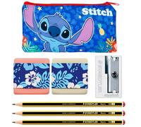 ms móvil shop Astuccio scolastico Stitch uno scomparto prodotto ufficiale 21 x 10 cm | Include 2 gomme cancellabili, 3 matite in grafite e 1 temperamatite in alluminio, set scolastico. Ritorno al