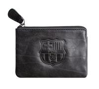 ms móvil shop Portafoglio Barcelona FC in vera pelle | Portafoglio compatto con scudo inciso del club | Portafoglio ufficiale da uomo | Vari scomparti per carte e banconote | Regalo Culé, Nero , De