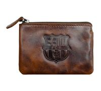 ms móvil shop Portafoglio Barcelona FC in vera pelle | Portafoglio compatto con scudo inciso del club | Portafoglio ufficiale da uomo | Vari scomparti per carte e banconote | Regalo Culé, marrone, De