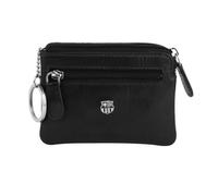 ms móvil shop Portafoglio in pelle bovina Barcelona FC Bassora nero - Prodotto ufficiale con 3 scomparti e portachiavi in metallo - Design compatto con scudo argentato - Regalo ideale per gli