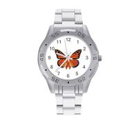 MS - Orologio da polso analogico al quarzo, da uomo, con farfalla, per la consapevolezza della sclerosi multipla, cinturino in acciaio inox, Stile:, regular